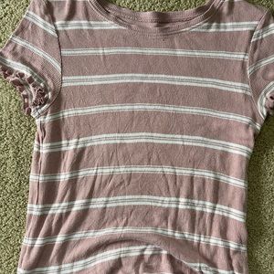 Pink and white striped shirt sleeve t-shirt